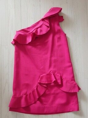 MSGM Red One-Shoulder Ruffle Mini Dress Size M